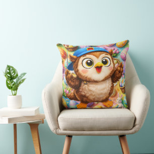 The owl Easter celebration kids bedroom throw Pillow