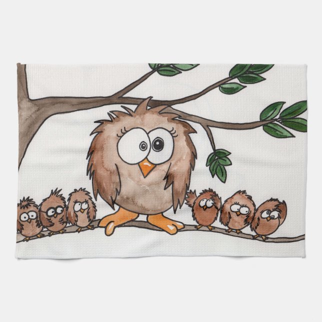 The Owl Family Kitchen Towel (Horizontal)