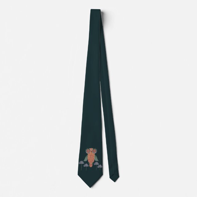 The Owl of wisdom and flowers Tie (Front)