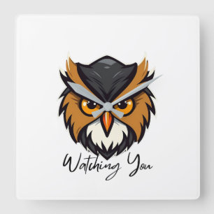 The Owl Watching You Square Wall Clock