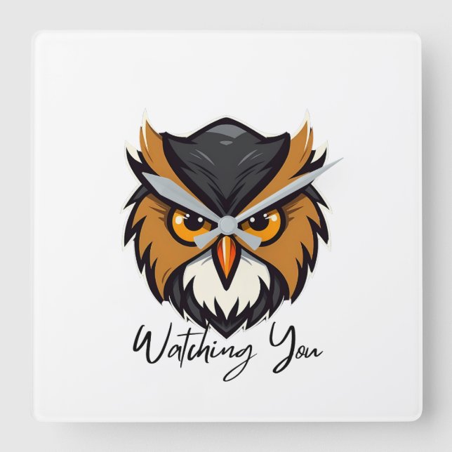 The Owl Watching You Square Wall Clock (Front)