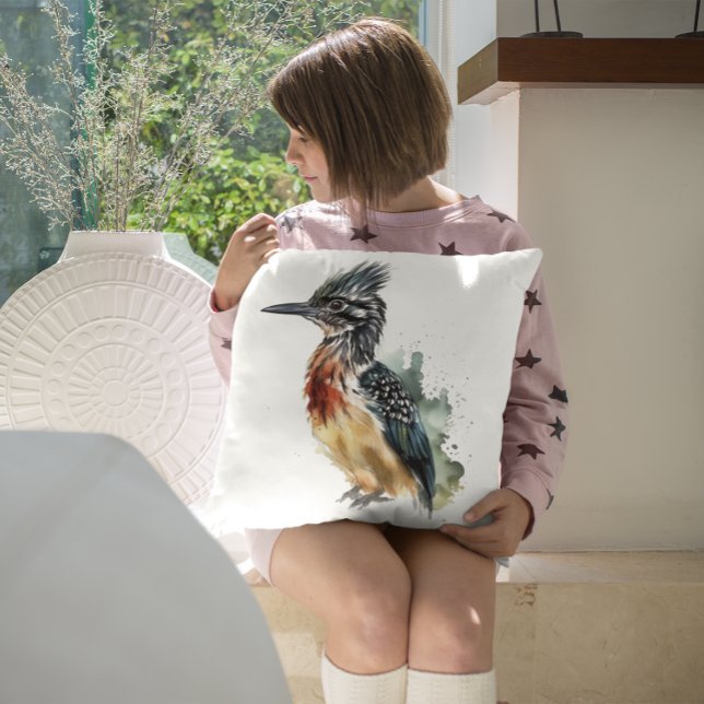The Painted Runner, Watercolor Roadrunner Throw Pillow (Creator Uploaded)