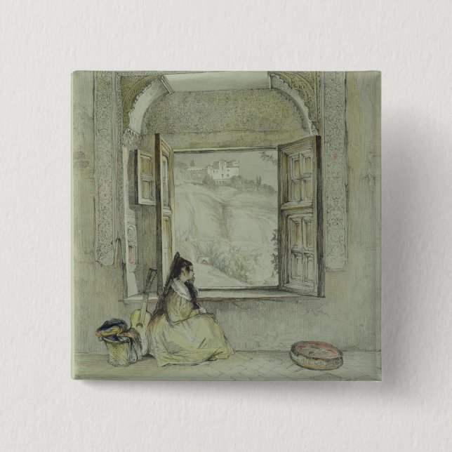 The Palace of the Generalife, from the Casa de Cha 2 Inch Square Button (Front)