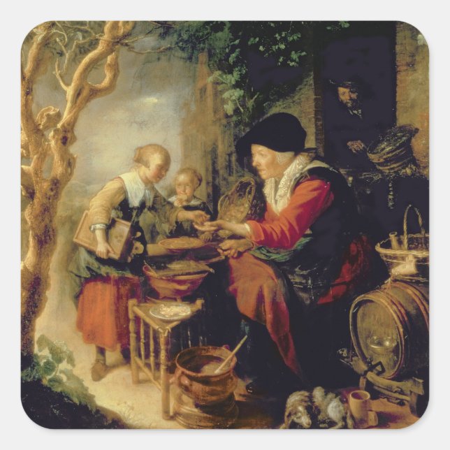 The Pancake Seller, 1650-55 (oil on panel) Square Sticker (Front)