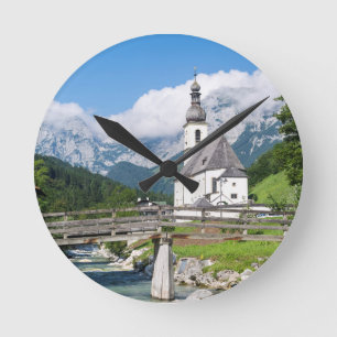 The parish church of Ramsau in Bavaria, Germany Round Clock