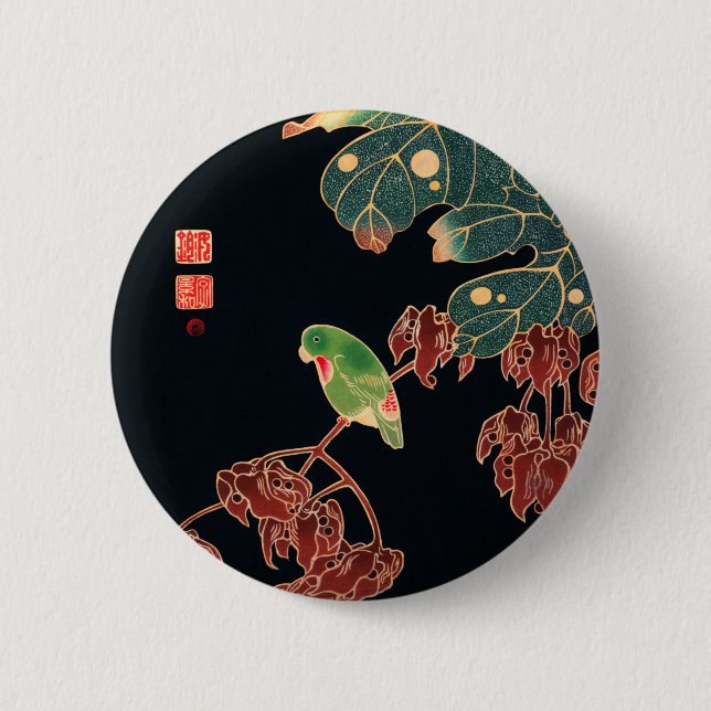 The Paroquet Colourful Bird Japanese illustration 2 Inch Round Button (Front)