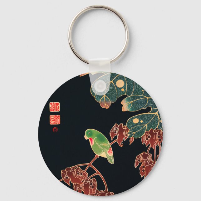 The Paroquet Colourful Bird Japanese illustration Keychain (Front)