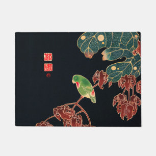 The Paroquet Vintage Bird Japanese Woodblock Print Doormat