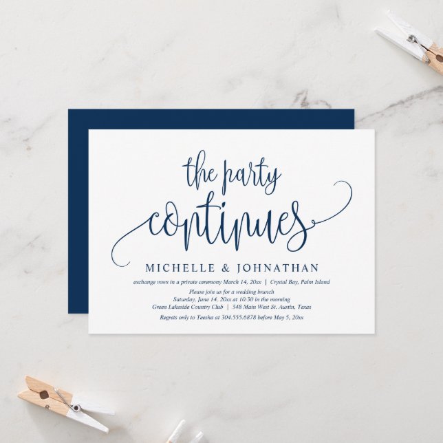 The Party Continues, Wedding Elopement Celebration Invitation (Front/Back In Situ)