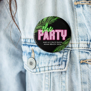 The Party Green & Pink Tropical Bach 3 Inch Round Button