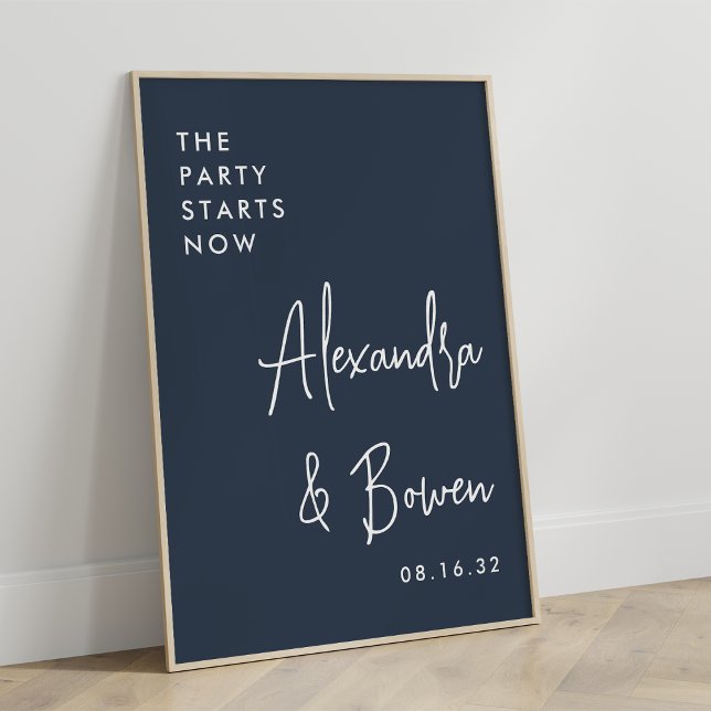 The Party Starts Now Wedding Sign | Navy (Creator Uploaded)