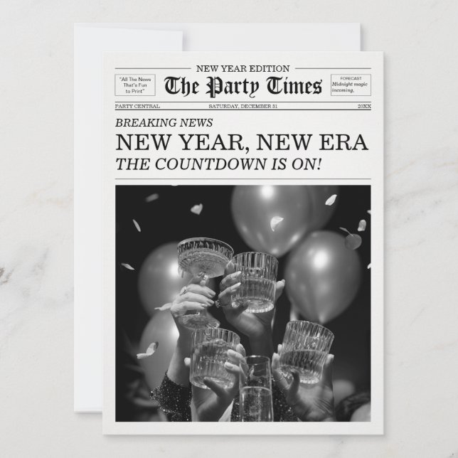 The Party Times Newspaper New Year New Era Invitation (Front)