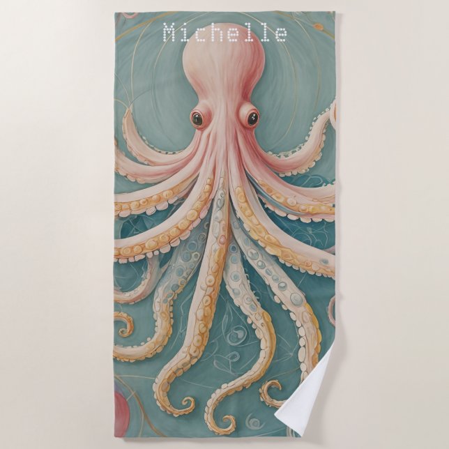 The Pastel Octopus of Enchanted Reef Beach Towel (Front)