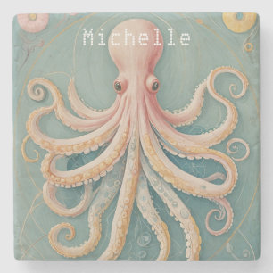 The Pastel Octopus of Enchanted Reef Stone Coaster