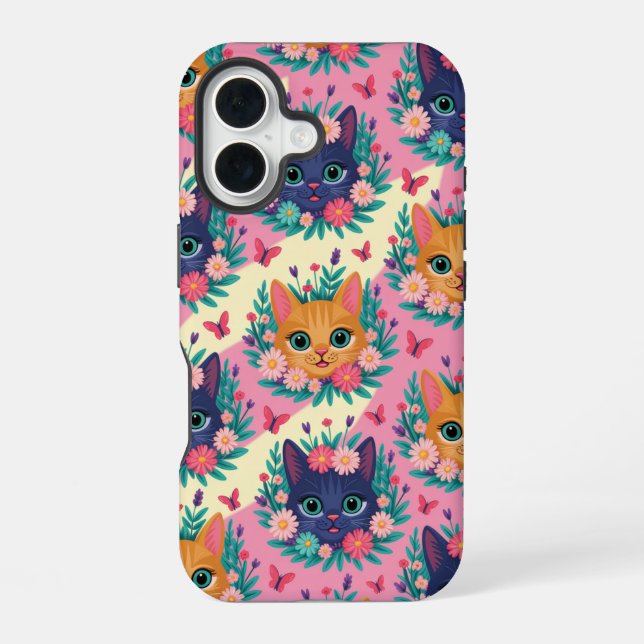 The Pastel Whiskers & Wildflowers iPhone 16 Case (Back)