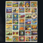 The Patchwork Fruit Fleece Blanket<br><div class="desc">A wonderful collection of vintage fruit and vegetable labels creating a patchwork throw blanket.</div>