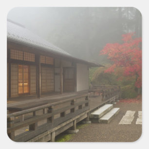 The pavilion at the Portland Japanese Garden Square Sticker