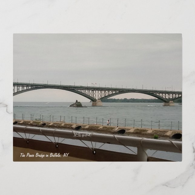 The Peace Bridge in Buffalo, NY Foil Holiday Postcard (Front)