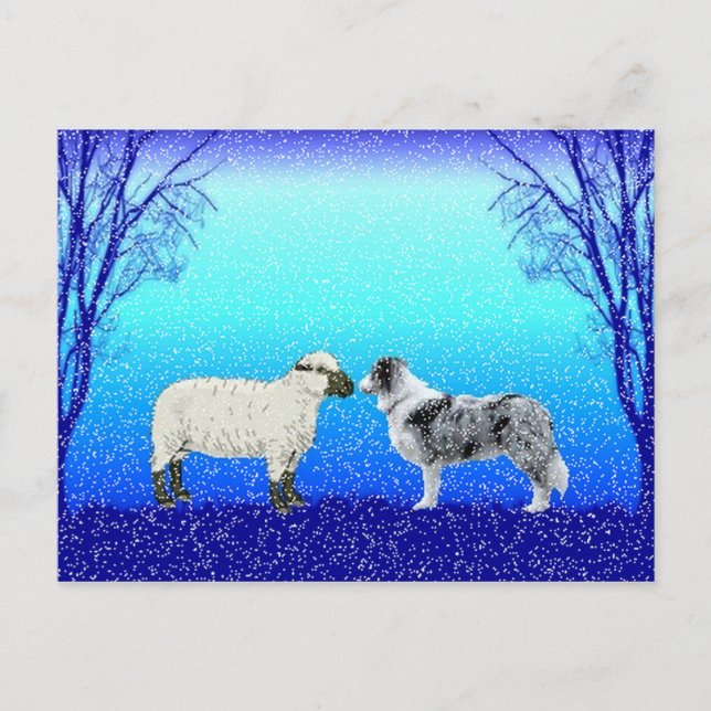 "The Peace Tree" Border Collie Postcard~Christmas Holiday Postcard (Front)