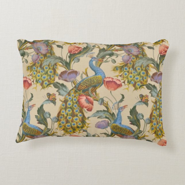 The Peacock Pattern Art Nouveau 1890 Accent Pillow (Back)