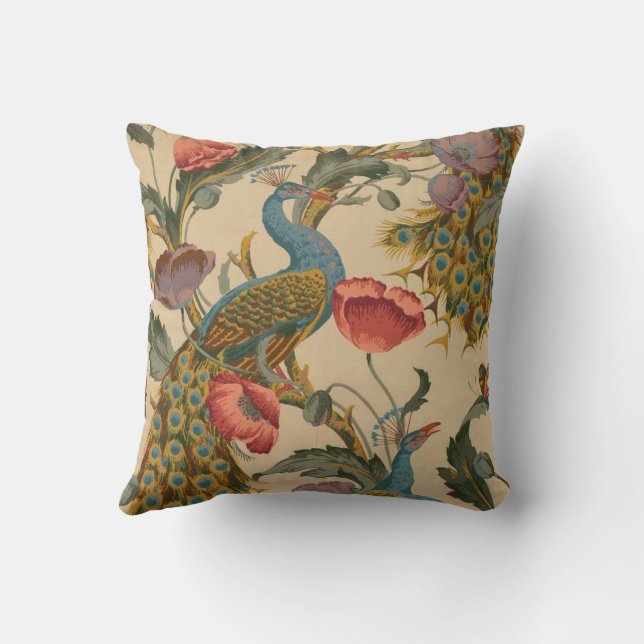 The Peacock Pattern Art Nouveau 1890 Throw Pillow (Back)