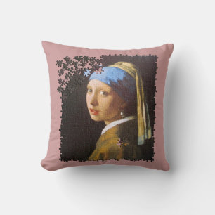 The Pearl Earring puzzle Throw Pillow