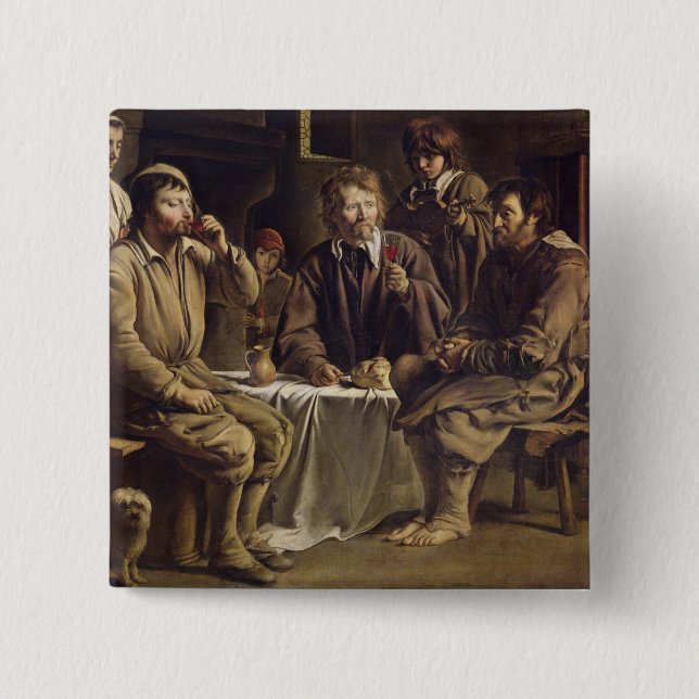 The Peasant's Meal, 1642 2 Inch Square Button (Front)