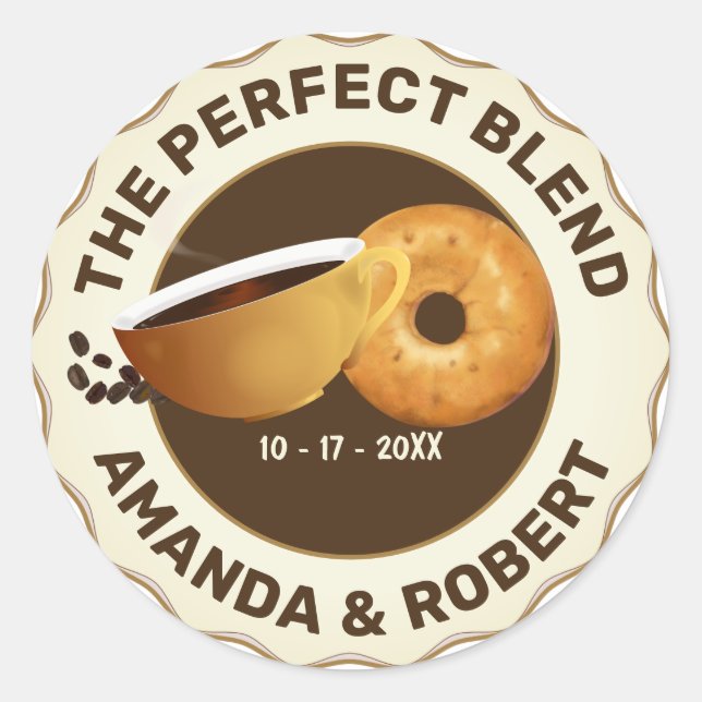 The Pefect Blend Coffee Doughnut Wedding Classic Round Sticker (Front)