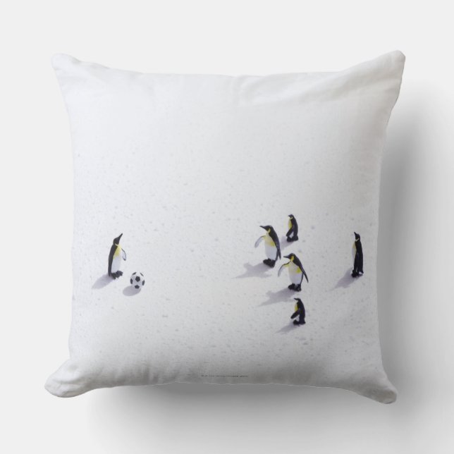 The penguins playing soccer throw pillow (Front)