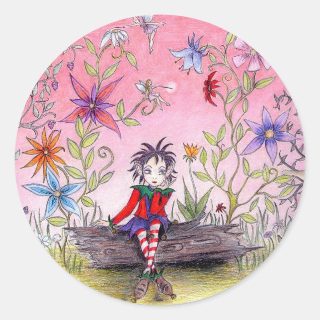 The Pensive Elf Classic Round Sticker (Front)