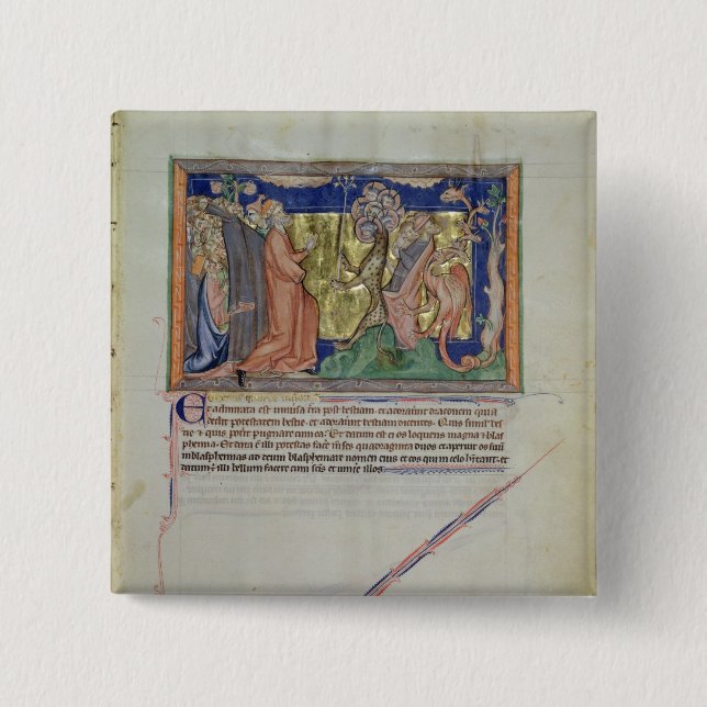 The people worshipping the beast and the 2 inch square button (Front)