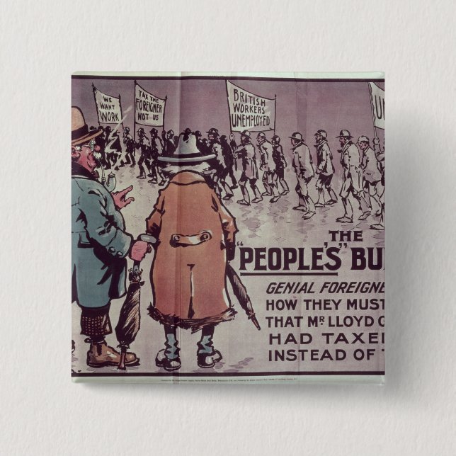 The People's Budget', 1909 2 Inch Square Button (Front)