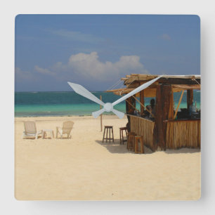 The Perfect Beach Bar Square Wall Clock