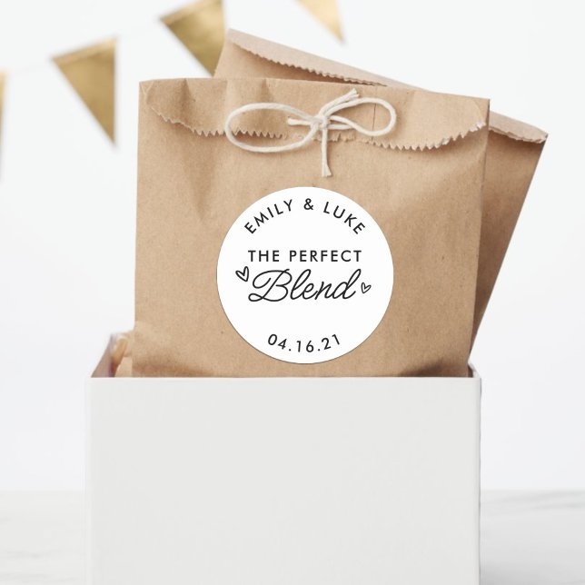 The Perfect Blend B&W Coffee Wedding Favour Classic Round Sticker (Creator Uploaded)