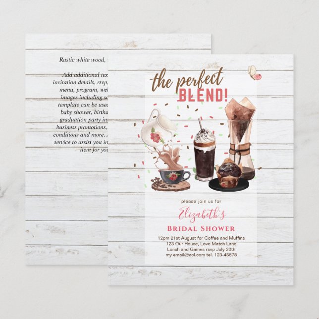 The Perfect Blend BRIDAL SHOWER Invitations COFFEE (Front/Back)