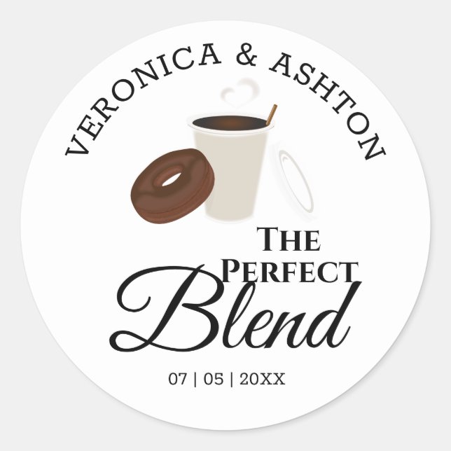 The Perfect Blend Coffee and Doughnut | Wedding Classic Round Sticker (Front)
