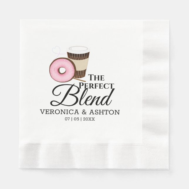 The Perfect Blend Coffee and Doughnut | Wedding Napkin (Front)