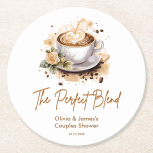 The Perfect Blend Coffee Wedding Couples Shower  Round Paper Coaster