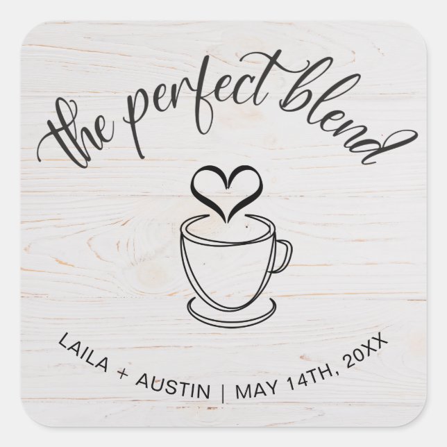 The Perfect Blend Coffee Wedding Favour Sticker (Front)