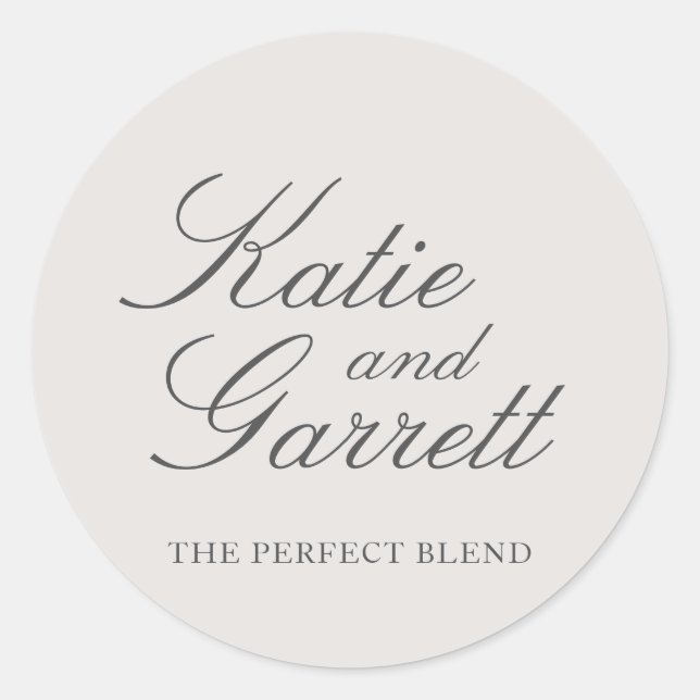 The Perfect Blend Elegant Grey Wedding Favour Classic Round Sticker (Front)