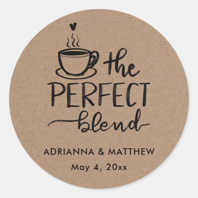 The Perfect Blend Handwritten Kraft Paper Wedding  Classic Round Sticker (Front)