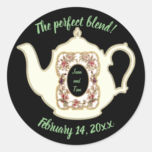 The Perfect Blend Porcelain Teapot Wedding Classic Round Sticker (Front)