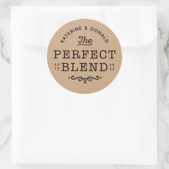 The Perfect Blend Rustic Wedding Kraft Classic Round Sticker (Bag)