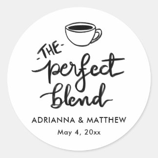 The Perfect Blend Script Coffee Wedding Favour Classic Round Sticker