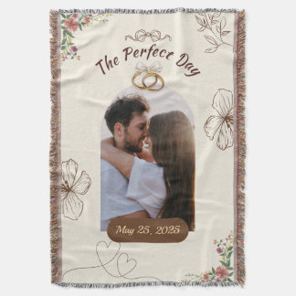The Perfect Day Custom Wedding Pic w/Rings & Date Throw Blanket