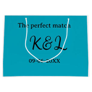 The perfect match couple name letter date blue sim large gift bag