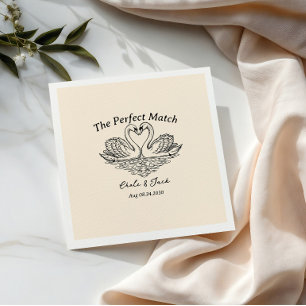The Perfect Match Couple Swan wedding matchbox Napkin