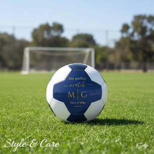 The Perfect Match Monogrammed Couple Name Navy Soccer Ball