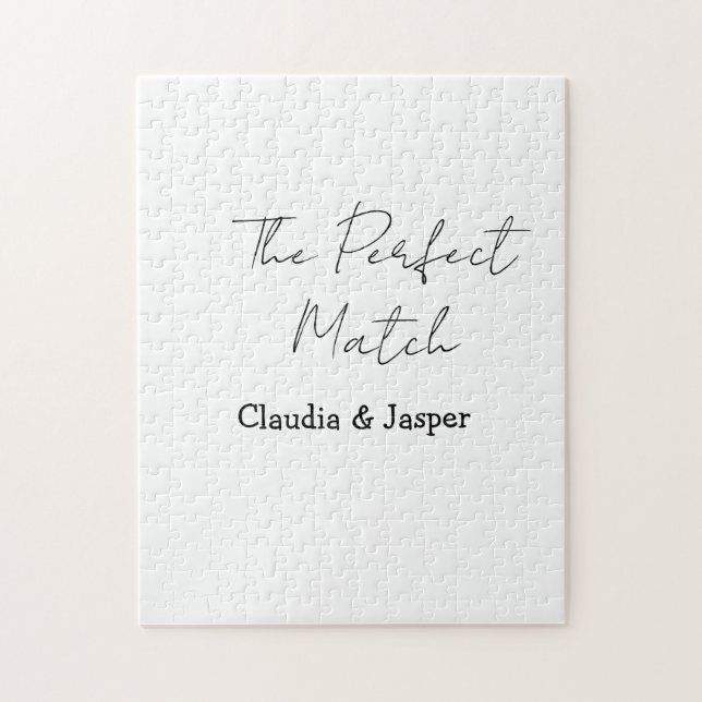 The perfect match name simple couple wedding jigsaw puzzle (Vertical)