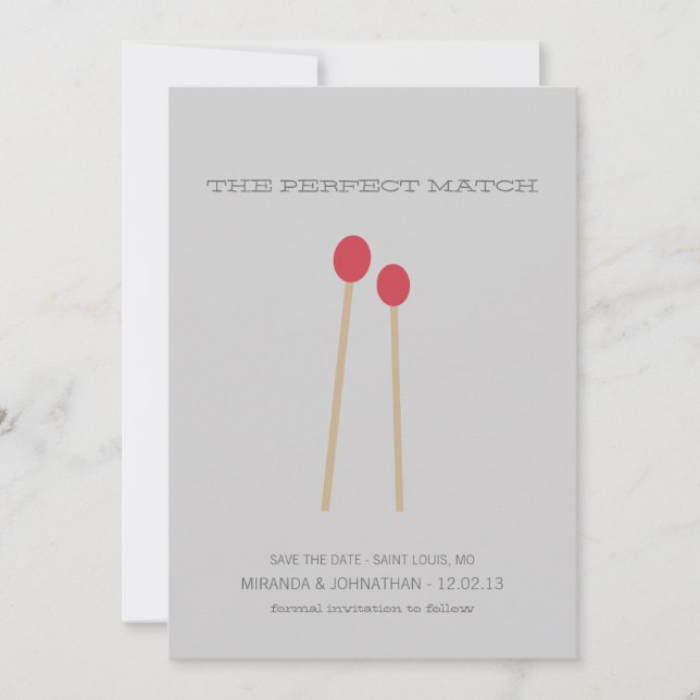 The Perfect Match Photo Save The Date Invites (Front)
